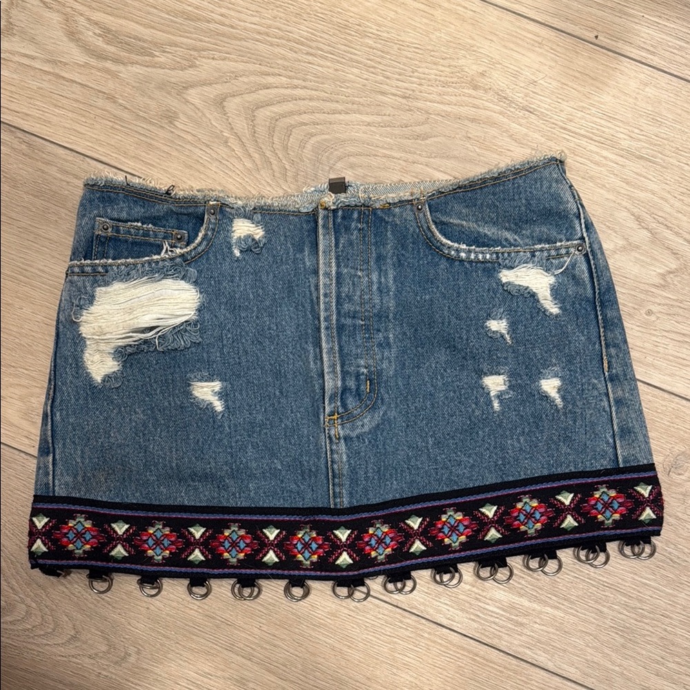 Embroidered Denim Mini Skirt